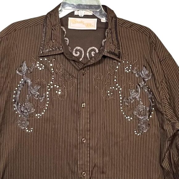 Spunky Mac Shirt Mens XL Brown Embroidered Western Pearl Snap Long Sleeve Cowboy - Picture 8 of 11